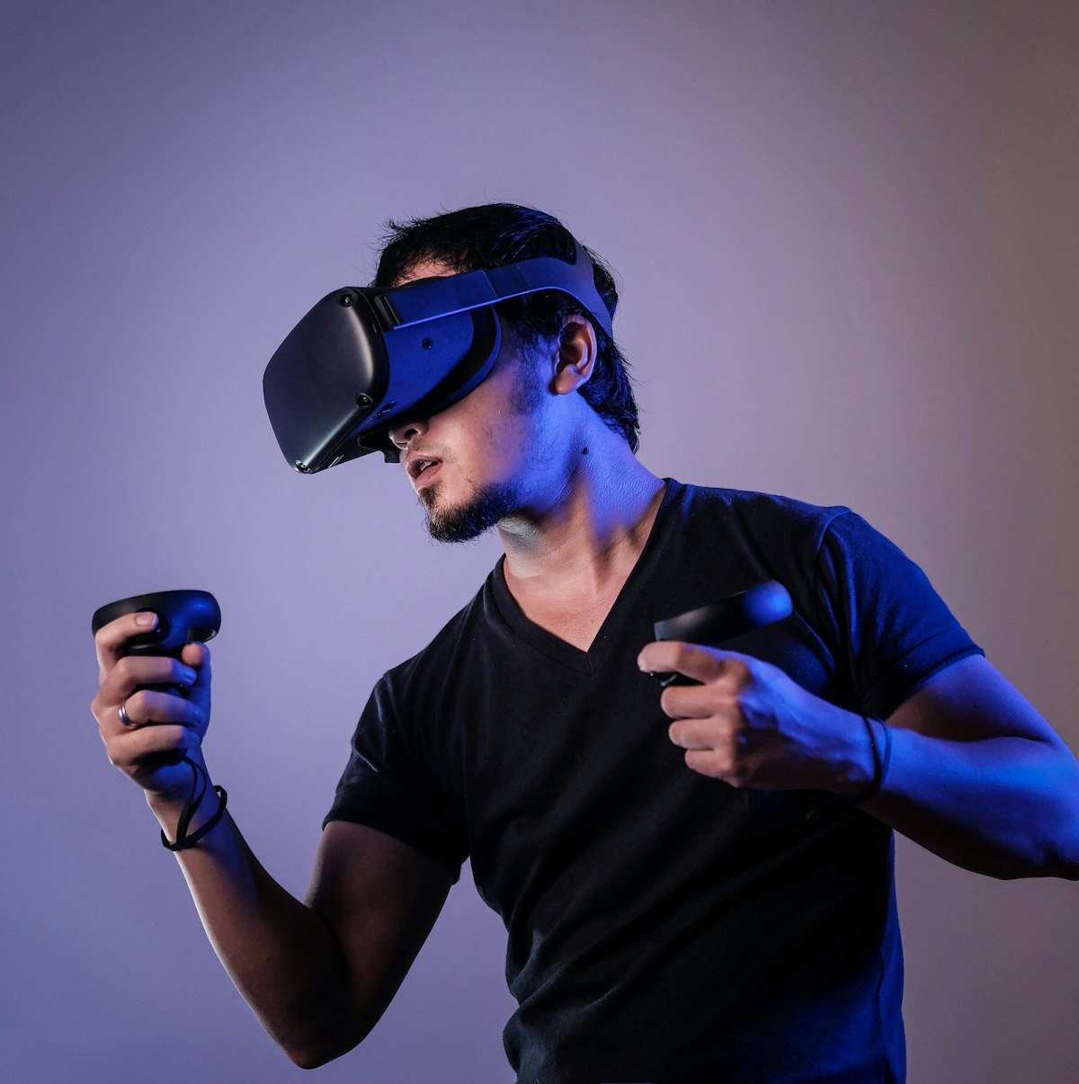 Person wearing a Meta VR headset